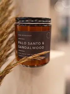 Palo Santo & Sandalwood Soy Wax Candle w Wooden Wick in Amber Jar  Home Fragrance for Relaxation and Meditation  Handmade in Seattle, WA