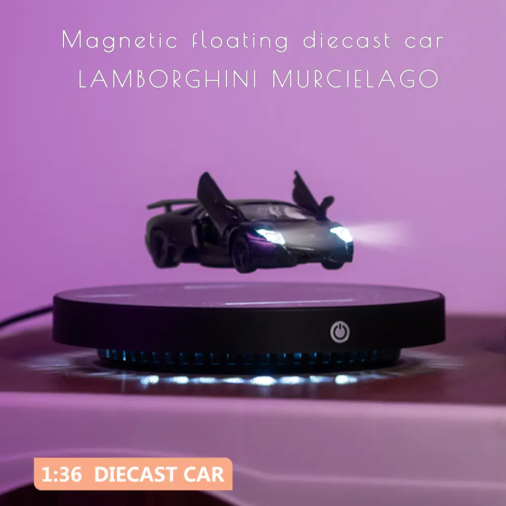 Diecast Metal Car - 1:36 Scale Magnetic Floating Model with LED Lights, Unisex Floating Magnet Art Home Decor Figurine
