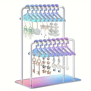 Acrylic earring clips feature a unique double-layer design, with adorable mini hangers that can hold up to 48 pairs and offer ample storage space for mirror displays in home dressing tables or retail showrooms, Jewelry Armoire Organizer, Jewelry Towers
