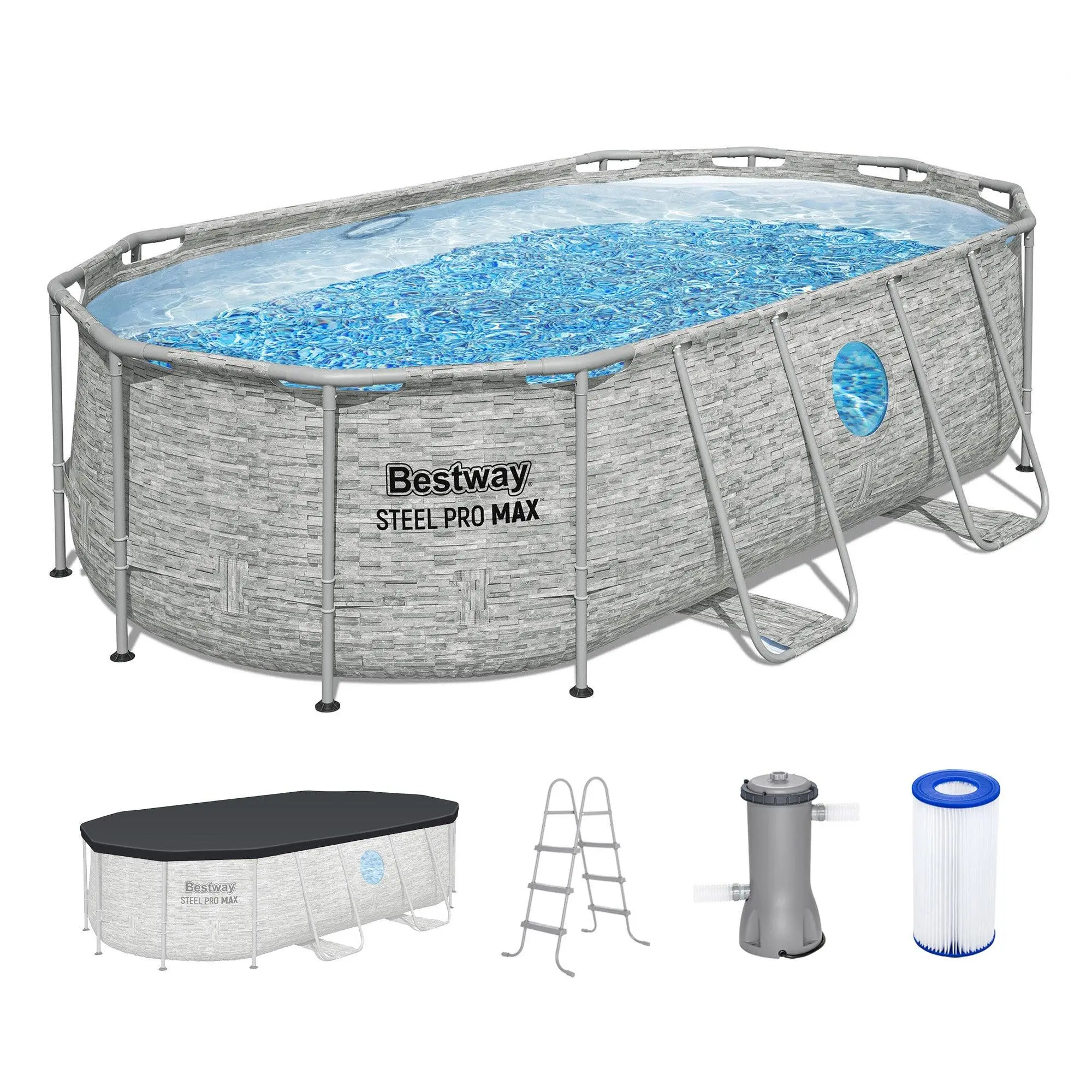 Bestway Steel Pro MAX Splashview 14' x 8'2" x 39.5" Above Ground Swimming Pool Set Bestway Steel Pro MAX Splashview 14' x 8'2" x 39.5" Above Ground Swimming Pool Set