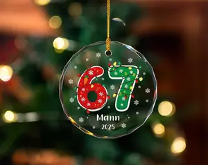 Custom Name 67 Glass Ornament, Six Seven Ornament, Funny Kids Christmas Ornament, 2025 Slang Christmas, Gen Alpha Christmas Gift For Teen