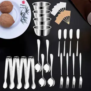 Cheese Butter Spreader Knives Set Charcuterie Board Accessories Stainless Steel Spreader Knives Forks Spoons Mini Serving Tongs Small Dipping Bowls Toothpick Flags Utensils for Pastry Making