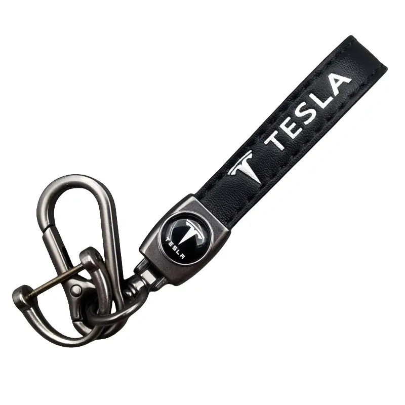 Genuine Leather Car Keychain for TESLA,360° Swivel Key Holder with Detachable Clip and D-Ring, Keyring Lanyard Accessory, Gift for Men and Women