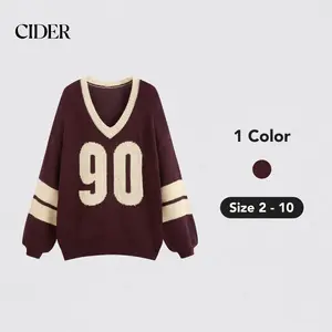 Cider [3 colors, size 2-26]  Knit V-neck 90 Contrasting Binding Sweater