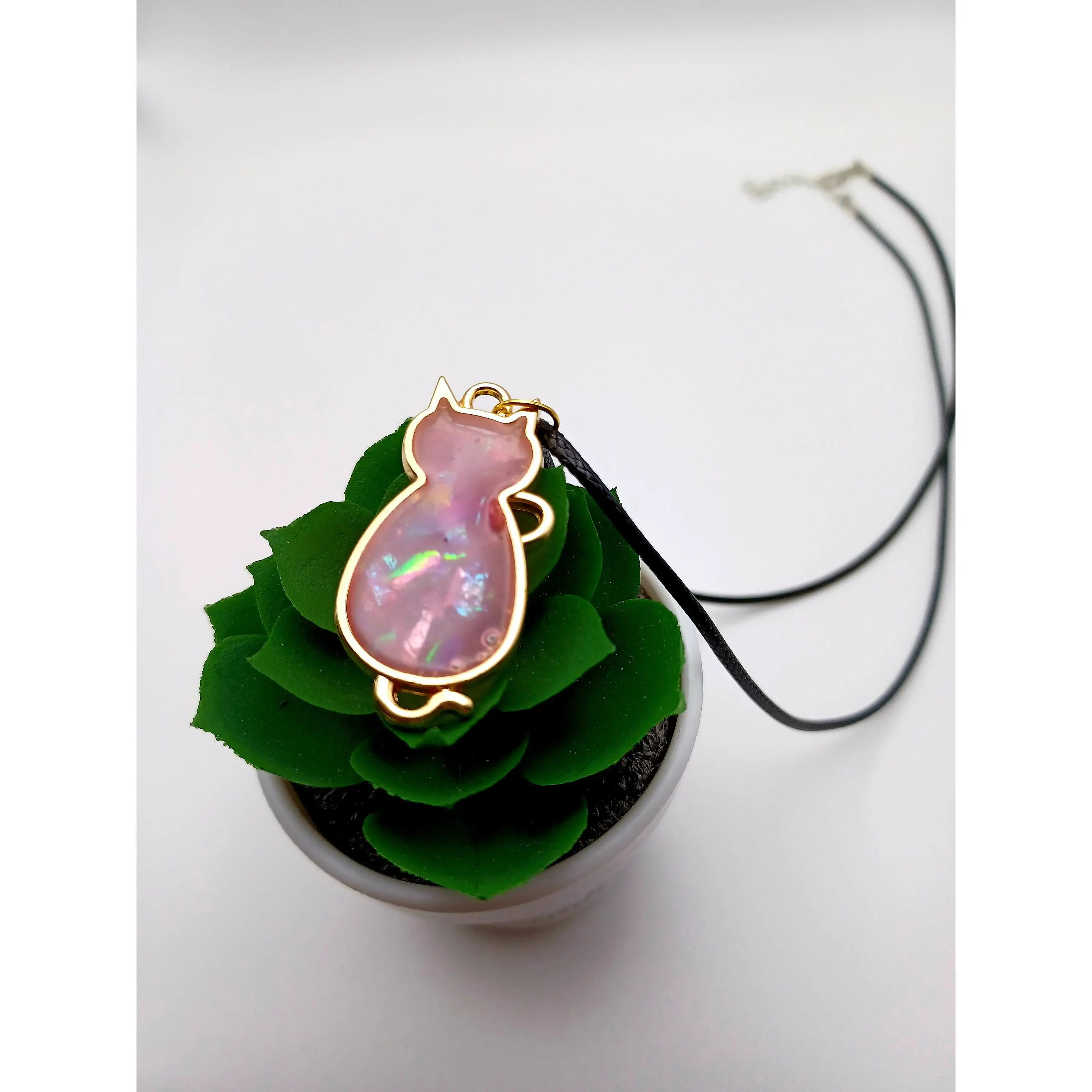 Faux Opal Cat Necklace Pink Cat Necklace Resin Kitten Necklace Cat Gifts for Her Cat Lady Kitty Necklace Kitty Jewelry Cat Gifts for Her