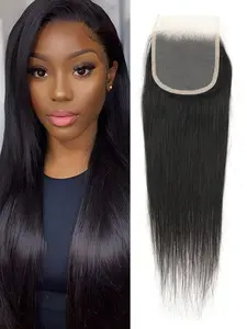 4x4 Lace Closure Transparent Swiss Lace Closure, Front Hand-sewn Knotting 100% Real Human Hair Straightened Lace Front Forked Glueless Lace Front