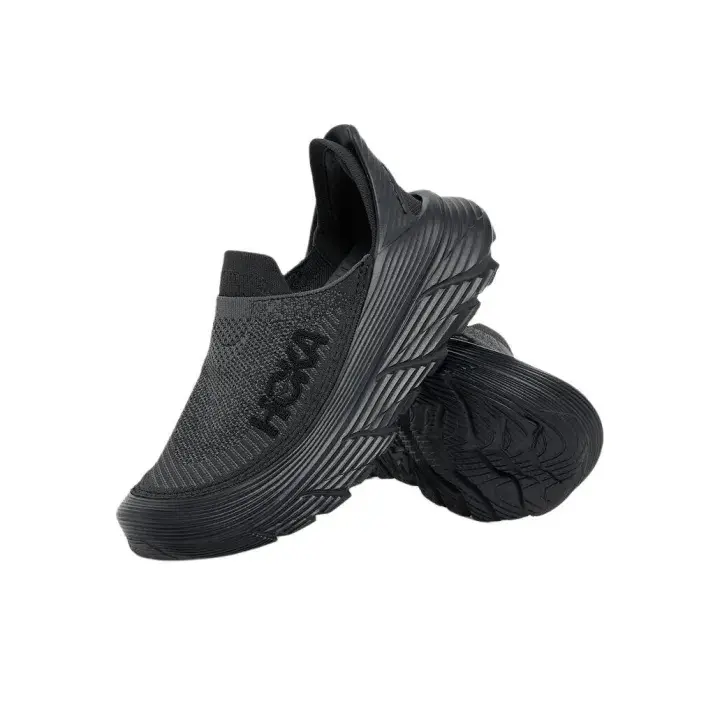 Black Knit Mesh Slip-On Low-Top Running Shoes with Ultra-Thick Cushioned Midsole and Rubber Outsole