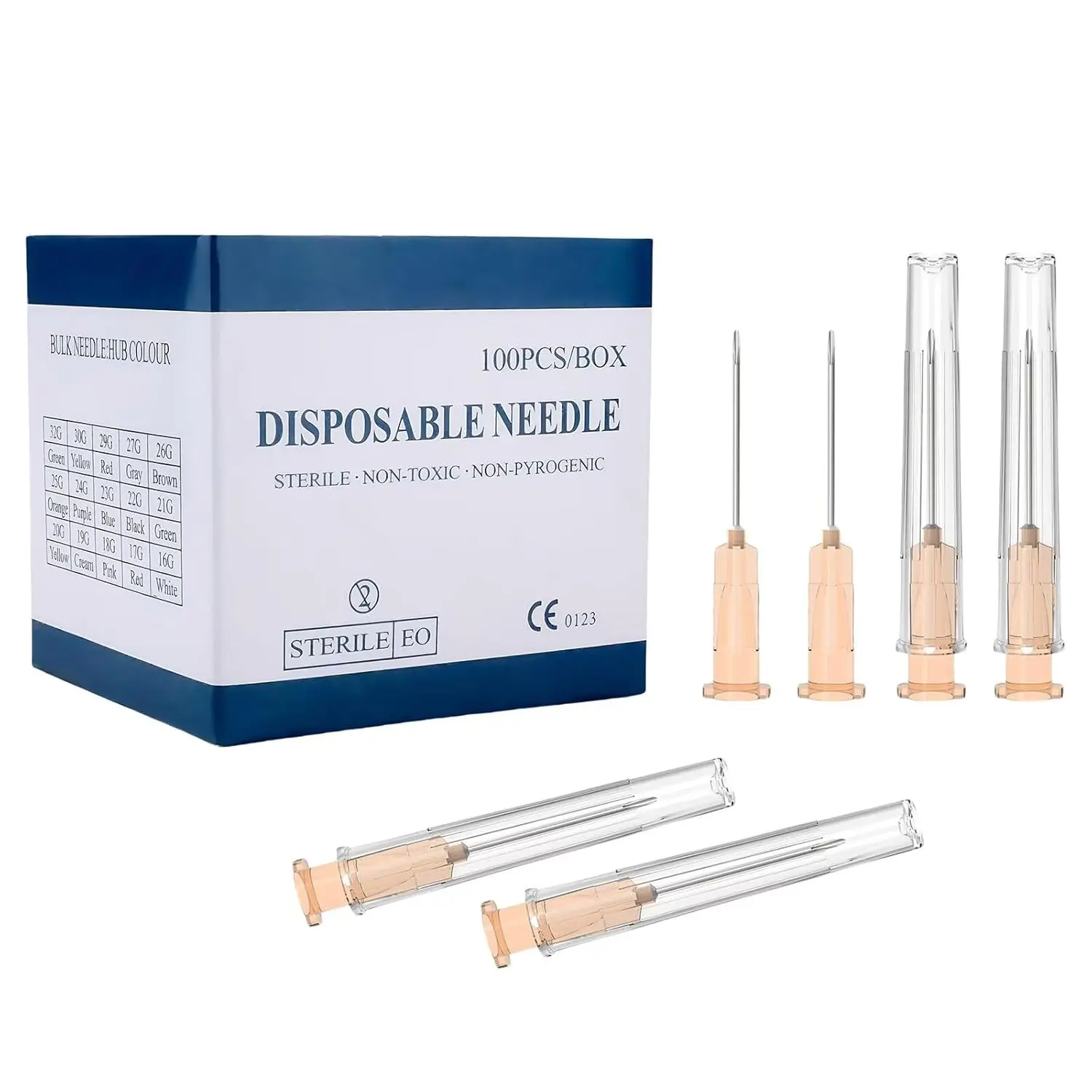 25 Gauge 1-Inch(25mm) Needle Luer Lock Lab Accessories, with Cap, Individually Wrapped, for Scientific & Industrial, Packs of 100