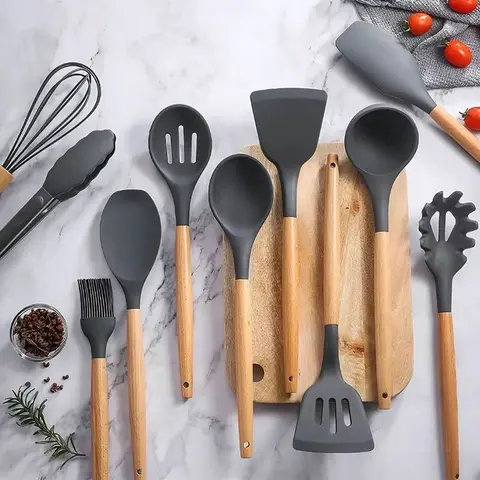 12-Piece Food Grade Silicone Cooking Utensils Set with Storage Cup Tidy, Whisk, Slotted Spoon - Durable, Heat Resistant, 12 cm Length Kitchen Utensils Gadgets for Daily Tasks, Colorful Modern Kitchenware