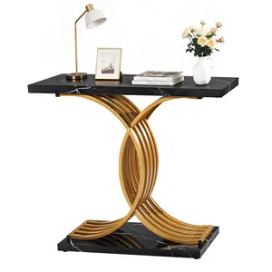 39-Inch Gold Console Table, Modern Entryway Desk, Narrow Wood Rectangle Hallway Table, Sofa Table Accent Stand with Metal Legs, Ideal for Hallway, Bedroom, Living Room, Foyer, Behind Sofa, Easy Assembly