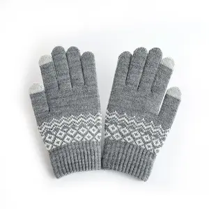 Knitted touch screen gloves winter warm women's finger wool fleece cold-proof jacquard warm gloves