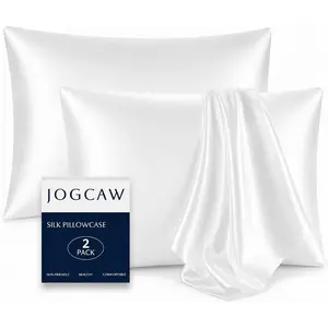 2 Pack 100% Silk Pillowcase for Hair and Skin, Soft Breathable Smooth Cooling Mulberry Silk Pillow Case Set of 2, Both Sides Grade 6A Silk Pillow Covers with Hidden Zipper (White, Standard)
