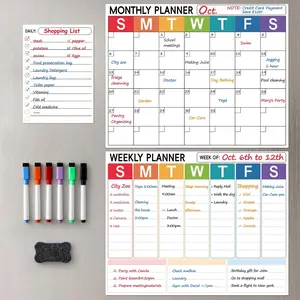 3 Pack Dry Erase Magnetic Calendar for Refrigerator - Monthly & Weekly & Daily Planner Magnet Whiteboard for Fridge Wall - Shopping, Meal/Menu, to Do List, Family Schedule Planning Board (9CO-3RIZH)
