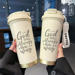 17.92oz Inspirational Stainless Steel Tumbler Printed with encouraging quote "God always opens a way for us". Double-wall vacuum insulated travel cup with leak-proof lid and straw. 12h heat retention & 24h cold retention, portable with handle.