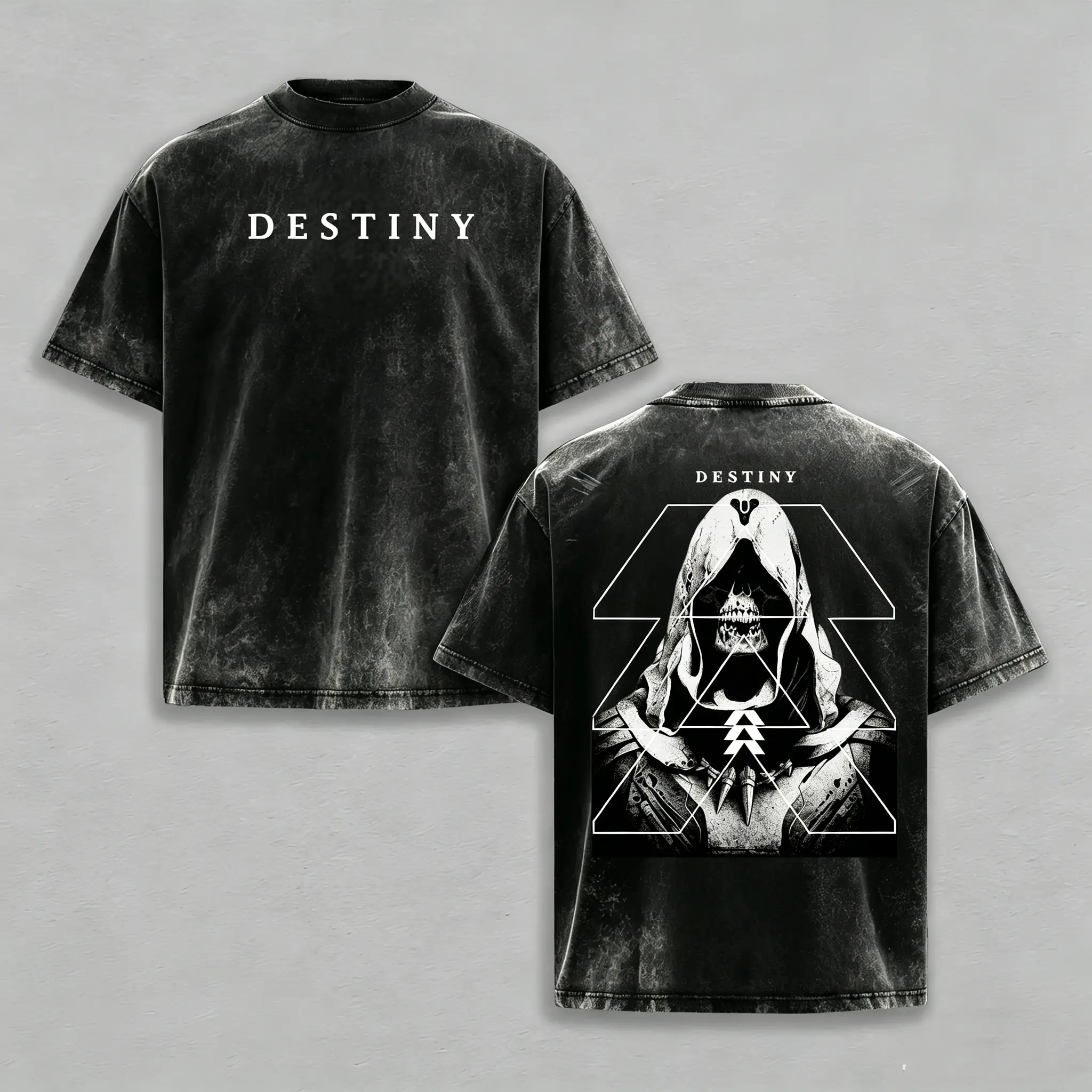 Mens COLLECTION Destiny 2 Vintage Washed Casual Short-Sleeve Round Neck Top - Oversized Heavyweight Cotton Graphic Tee, Hoodie-Washed Retro Streetwear Menswear, Perfect for Sci-Fi Fans, Trendy Humorous Deal, Shortsleeve