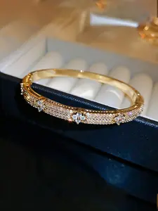 Elegant Four Leaf Clover Zircon Bangle Bracelet, Women's Fashion Jewelry, Perfect Gift Choice, Casual Style, All Seasons Wear, Rhinestone Bangle Bracelet, Rhinestone Decorated Bangle