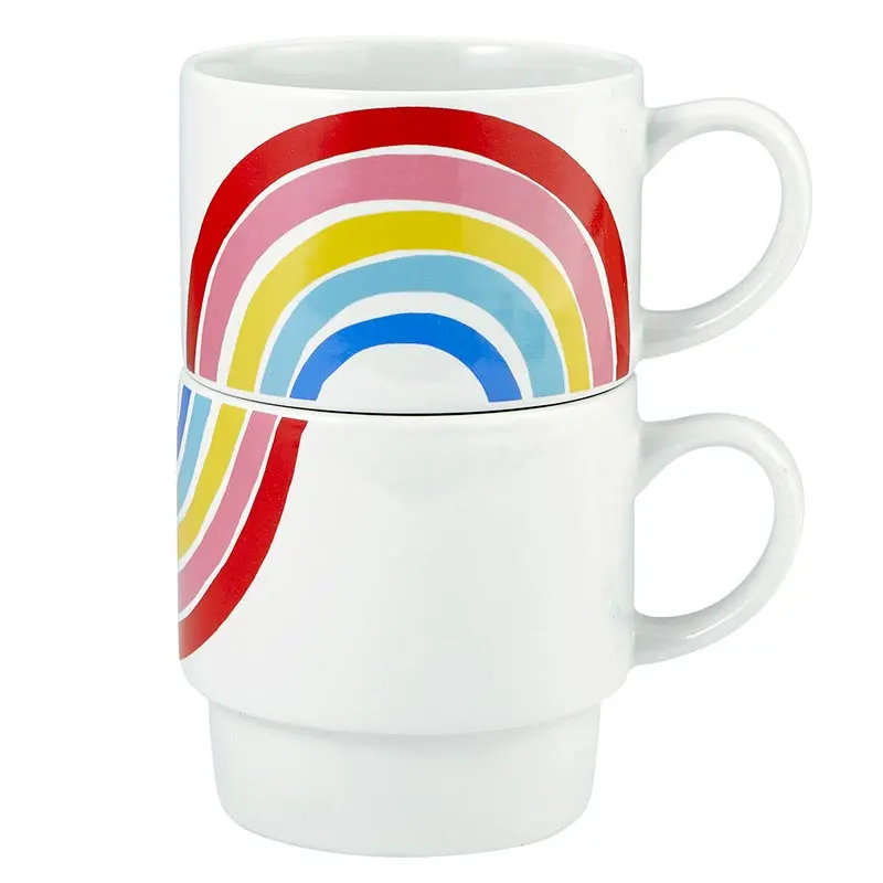 70s Rainbow Stacking Mug Set of 2 | Vintage Style GIftable 14 oz Mugs