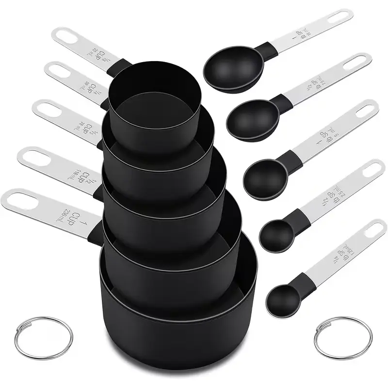 10pcs Home Kitchen Set: Plastic Measuring Cups And Spoons with Stainless Steel Handles (Includes Powder Scoop), Baking Tools And Kitchenware
