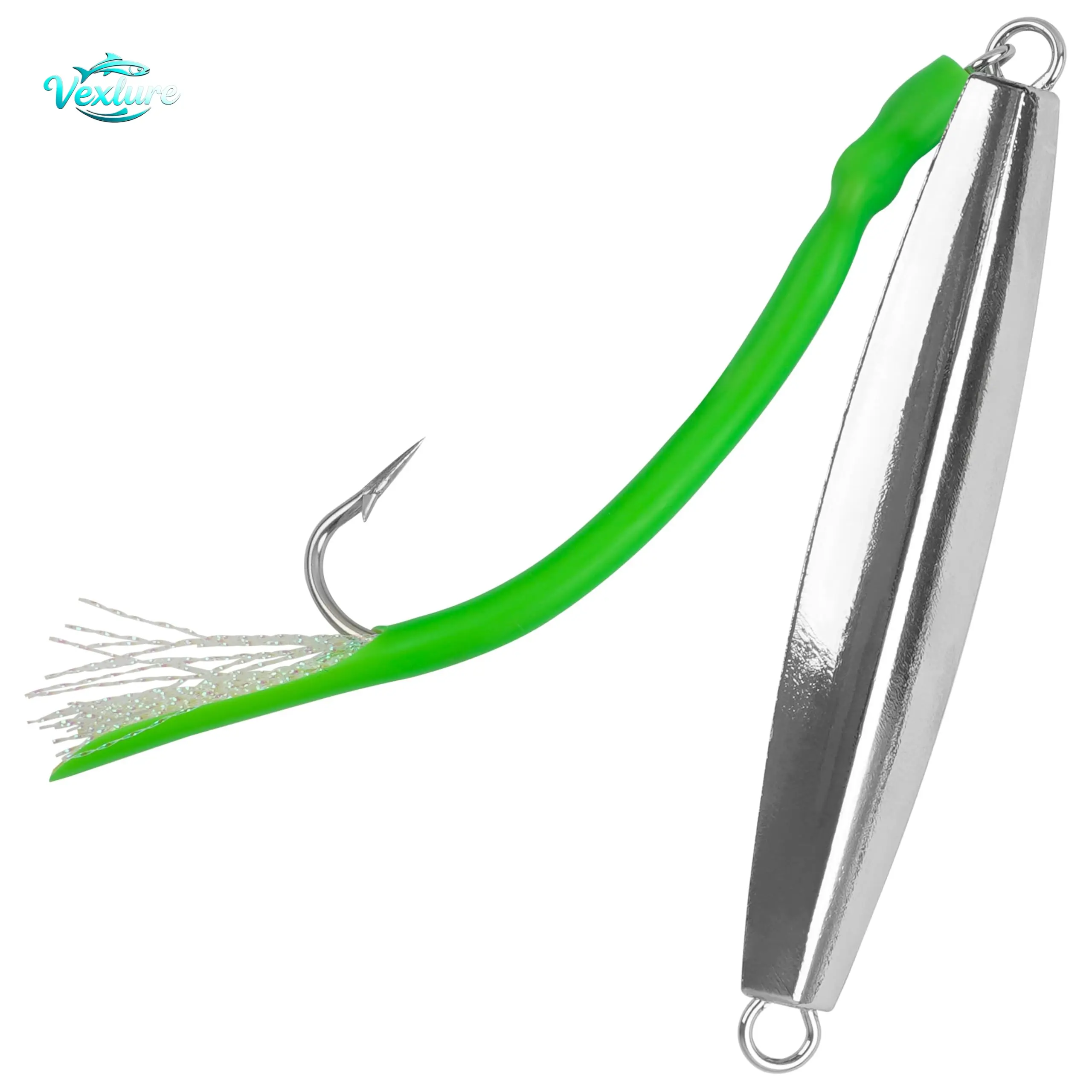 Diamond Jig Saltwater Fishing Lures, Sinking Metal Jig Spoon with Tube Tail & Stainless Steel Hooks, Trolling Casting Lures for Striped Bass Deep Sea Surf Bottom Fishing