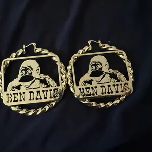 Ben Davis Hoop Earrings with Gold Plated Square Design and Unique Character Logo for Stylish Accessory