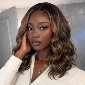 VOSILK Medium Length LaceWavy Wig Short Curly Wig for Women Synthetic Middle Part Heat Resistant Fiber Hair Wigs for Everyday Hairstyle Party Use ﻿