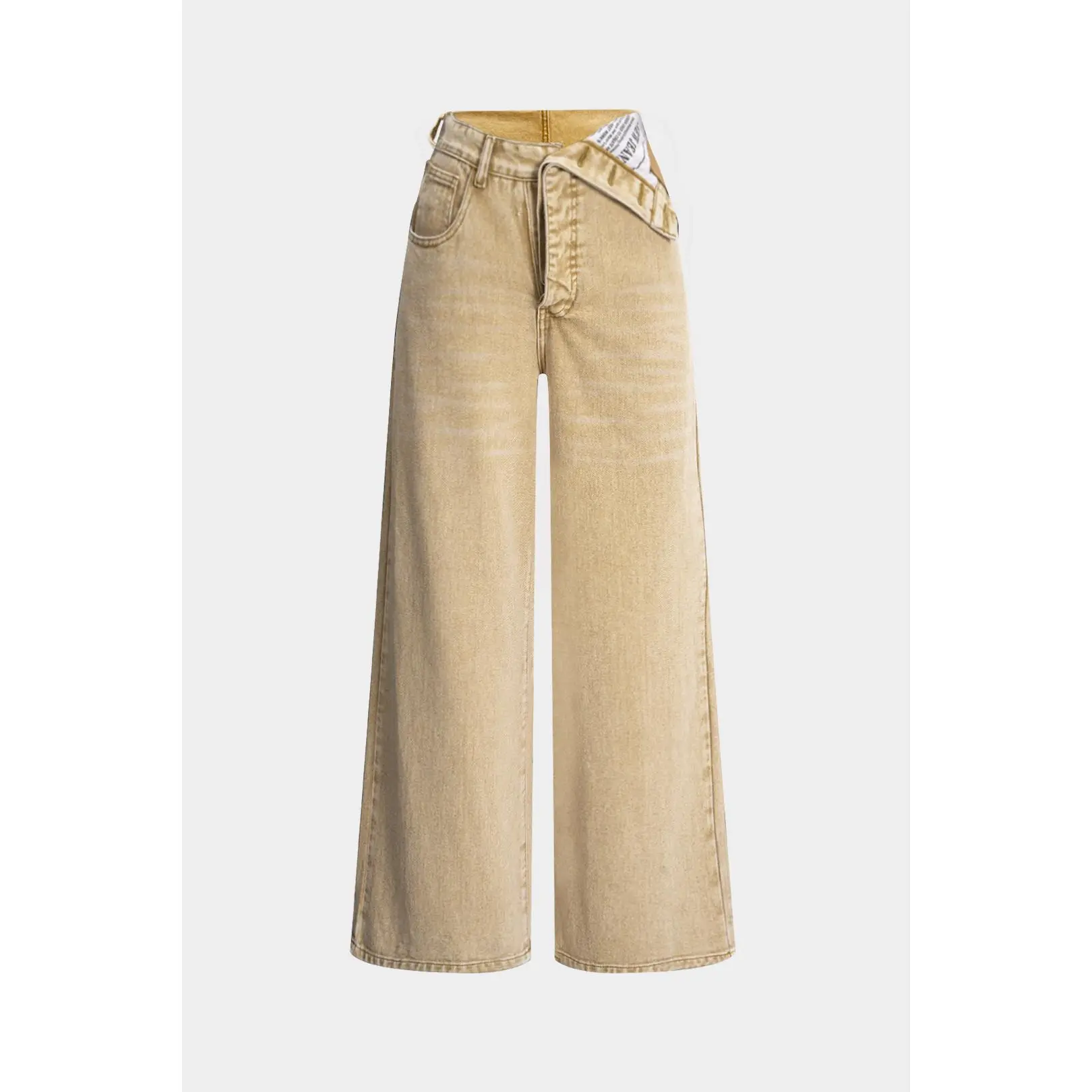 Women's High Waist Asymmetrical Straight Leg Jeans - High Rise Straight, Casual Comfy, Regular Fit, Denim Style, Flattering, Casual Comfy Denim, Denim Style Jeans