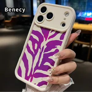 Phone Case for iPhone 17 Pro Max 16 15 14 Plus 13 12 Mini 11 XR X XS Air E Purple Zebra Stripes Pattern Pocket-Friendly Shockproof Silicone Protective Soft Smartphone Casing