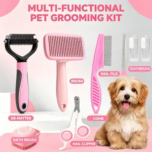 8-in-1  Pet Grooming Kit - Dog & Cat Brush Set with Dematting Comb, Slicker Brush, Nail Clipper & Trimmer - Removes Tangles, Shedding Hair, Dirt & Mats,Your Pet’s Coat Tangle-Free & Shiny, Stress-Free Dog Cat Grooming,Pet Products, Cat Stuff, Dog Stuff,
