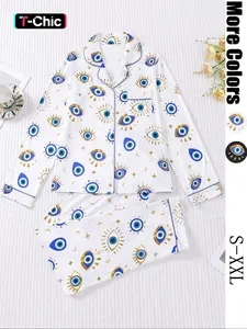 Women's Pajama Set, Long Sleeve Button Front Shirt & Elastic Pants, Comfortable Sleepwear & Loungewear for All Seasons, Casual Home Wear, Homewear