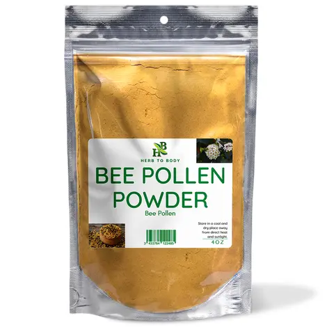 Herb To Body Certified Organic Bee Pollen Powder - 4oz, 1lb Bagged Seasonings for Cupboard Storage, Easy Blending for Cooking Sprinkling/Mixing, Suitable for All Ages in Daily Routine