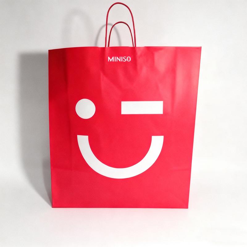 【Celebrity Picks】MINISO Shopping Paper Bag, Eco-Friendly & Portable, Cute Printed Design, Ideal for Daily Shopping & Gift Packaging