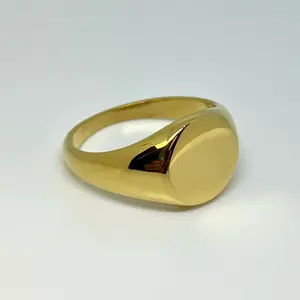 Stainless Steel Signet Ring – Gold-Tone Minimalist Unisex Band