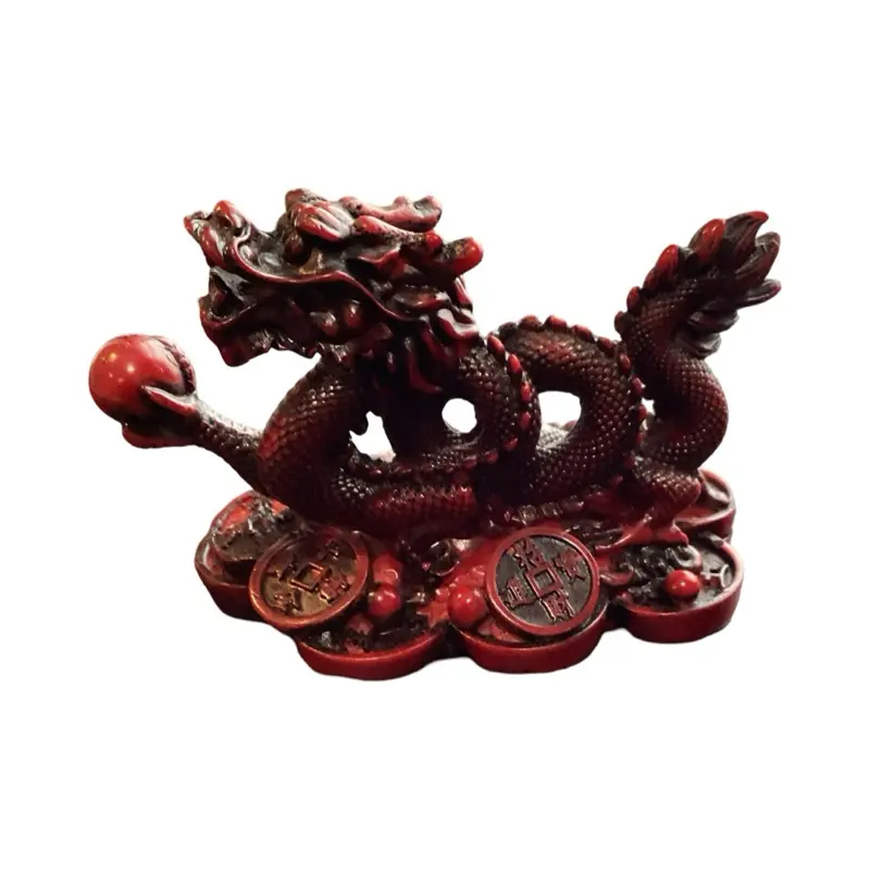 Feng Shui Red Dragon Decorative Figure with Coins Base Traditional Design Ornaments