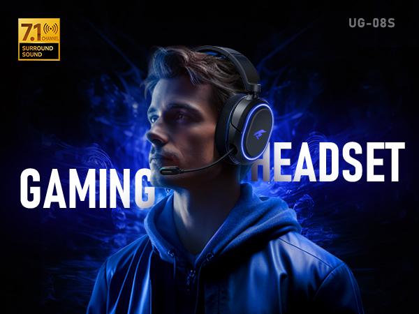 Picun G2 Over Ear Wireless Gaming Headset with Mic - Gaming Accessories, Bluetooth 5.4 Headphones, 7.1 Virtual Immersive Sound, 2.4GHz/Wired Connectivity, 5ms Lagfree Play, ENC Noise-Canceling Retractable Mic, RGB Lighting, PC Accessories for PC, PS5, PS4