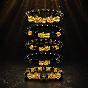 5PCS Pixiu Bracelet Set, Feng Shui Wealth Bracelet Collection with Black Glass Beads, Double Pixiu Charms, Six Syllable Mantra Beads, Lucky Prosperity Jewelry for Men Women
