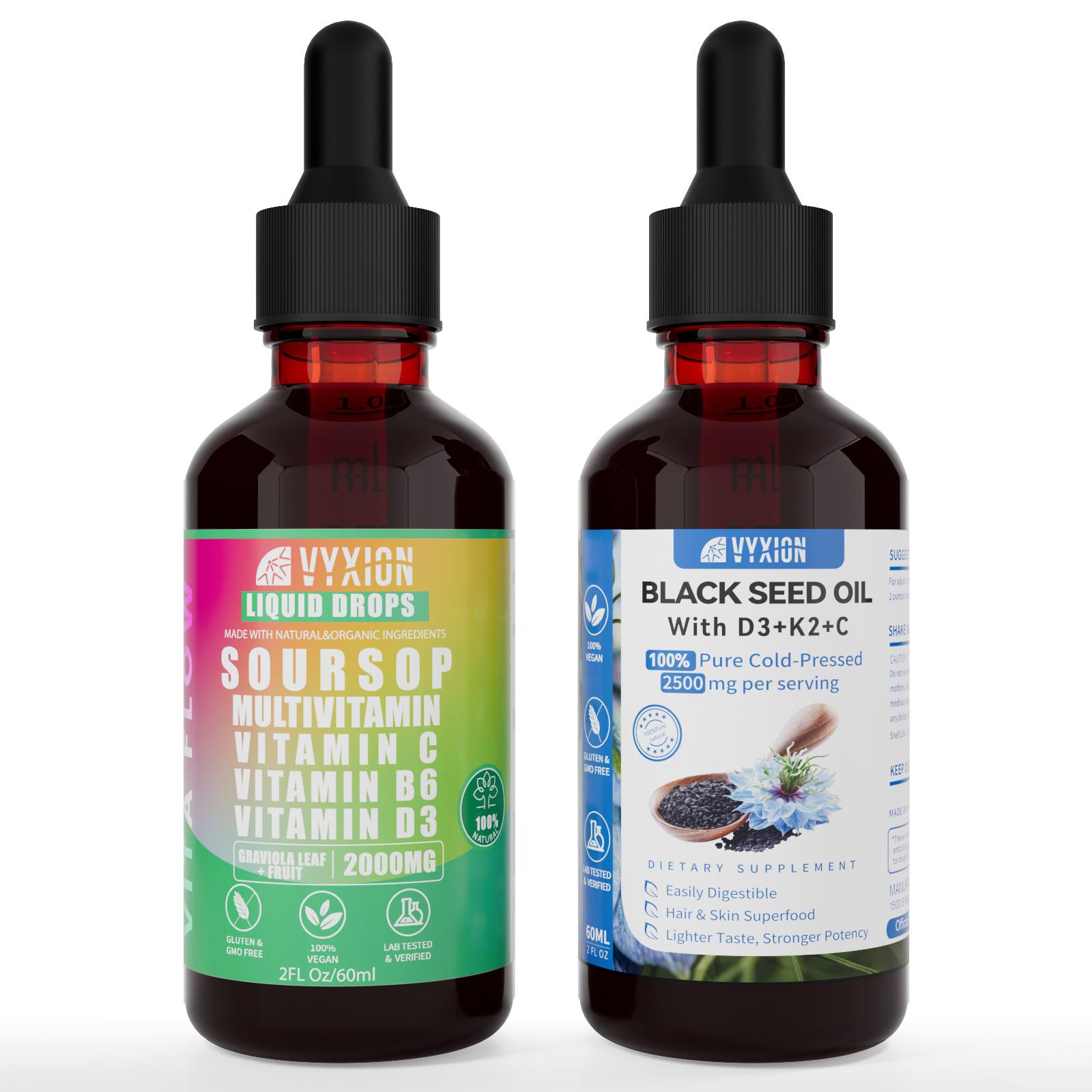 Organic Soursop Extract & Organic Black Seed Oil Bundled Herbal Supplement