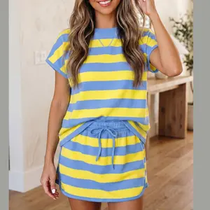 Znacicc Women's 2-Piece Lazy Day Clothes Set - Striped Dolman Tee + Skort, Soft Fabric Womenswear for Lounging, Errands