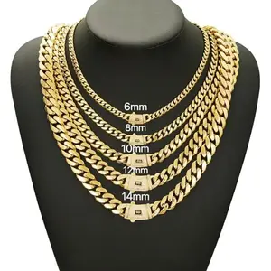 14K Gold-Plated Miami Cuban Link Necklace Features the latest electroplated gold-plating Technology Anti-Rust Technology and hypoallergenic properties Black S-clasp with diamond-studded clasp,Hiphop/Punk style,Matelasse Chain,holiday gift