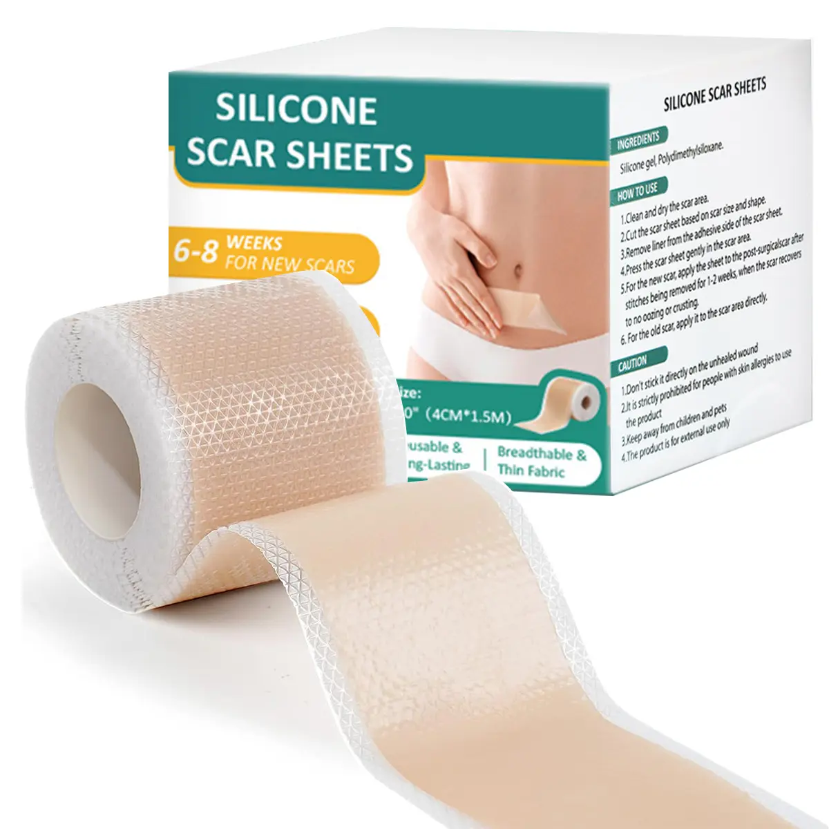 Silicone Scar Removal Tape, 1/2/3 Roll Reusable Medical Grade Silicone Scar Tape, Extra Long Scar Sheets for C-section, Tummy Tuck, Keloid, Surgical Scars and Scar Tape for Facial Lines
