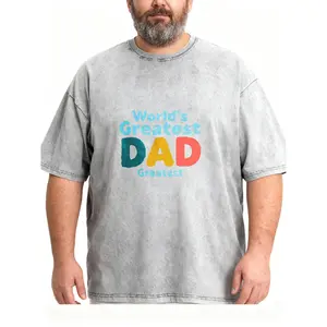 Men's Plus Size World's Greatest Dad Colorful Print Washed T-Shirt, Casual Father's Day Tee