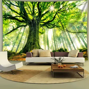 1 Sheet, Landscape Sunshine Tree Wall Hanging Tapestry Indoor/Outdoor Use No Installation Required - Suitable for Bedroom, Living Room, Office, Party Decoration and Streaming Background