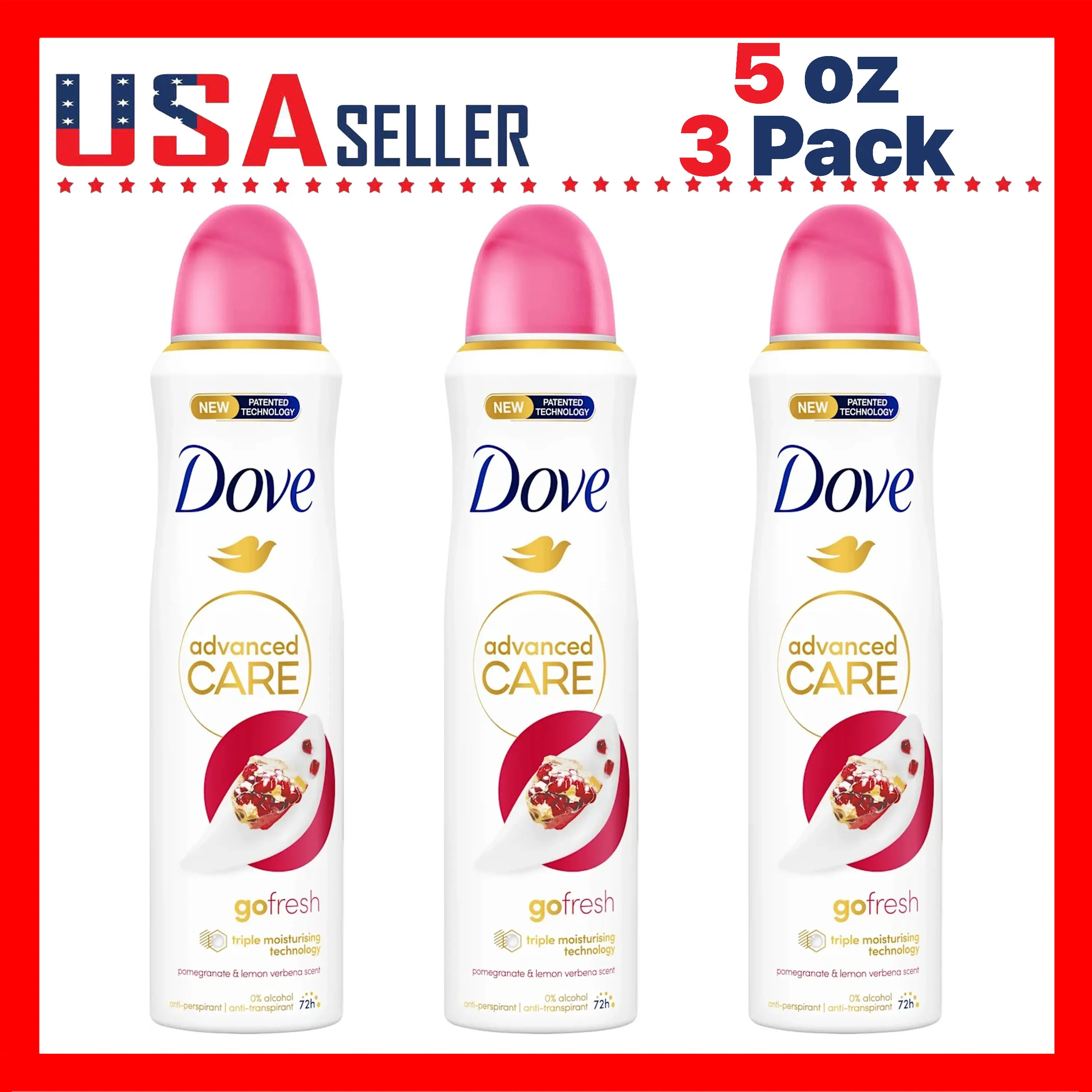 Dove Go Fresh Pomegranate & Lemon Verbena Body Spray 150ml (5 oz) x [3 Pack] Refreshing Daily Fragrance Mist for Women, Long-Lasting Light Scent, Quick-Dry Fine Mist, Travel-Friendly for Gym, Office & Everyday Freshness