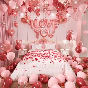 Valentines Day Balloons Garland Arch Kit, Rose Gold Pink Heart I love You Balloons Rose Petals for Galentine's Day Birthday Wedding Anniversary Engagement Valentines Party Decor Special Night