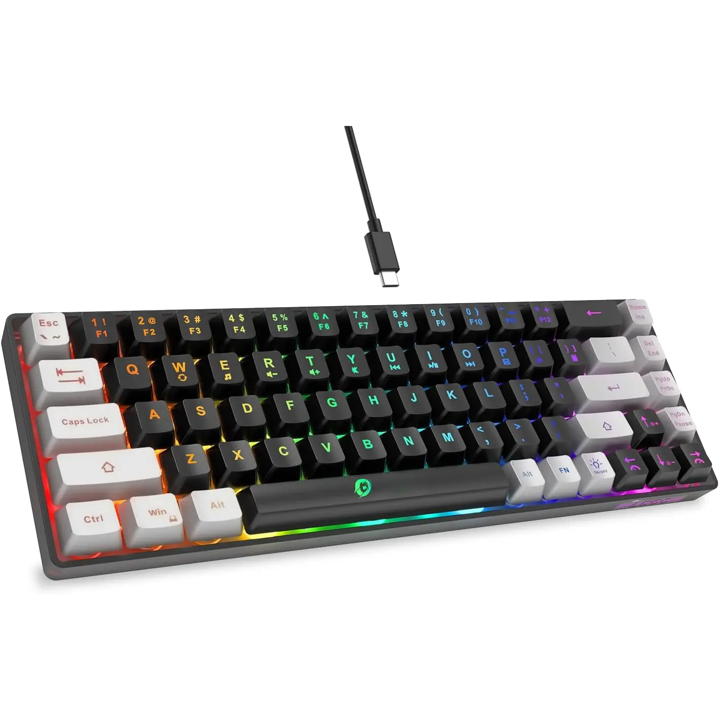 65% Gaming Keyboard, LED Backlit Mini Wired, Ultra-Compact Anti-Ghosting No-Conflict 68  for PC Laptop Windows Gamer