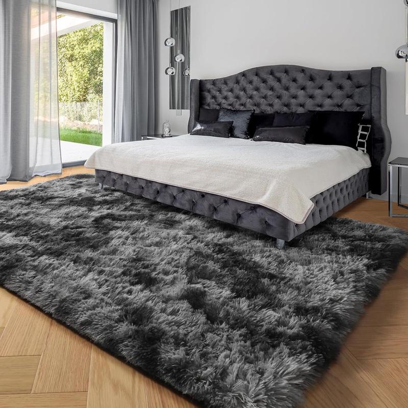 AAFKK Area Rugs For Living Room, Ultra Soft Large Shag Living Room Rug Fluffy Rug Carpet For Bedroom, Plush Modern Floor Rug For Kids Room Fuzzy Rug For Home Decor Aesthetic, Tie-dye Black Grey