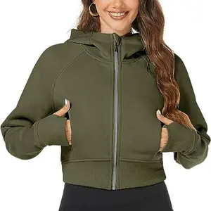 Cropped Hoodie for Women Fleece Lined Full Zipper Sweatshirts Hooded Fall Outfits Clothes Tops