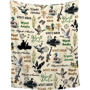 Personalized Waterfowl Hunter Gift, Custom Duck Blind Blanket with Name, Mallard Print Throw for Duck Hunters, Wildlife Hunting Camping Gear