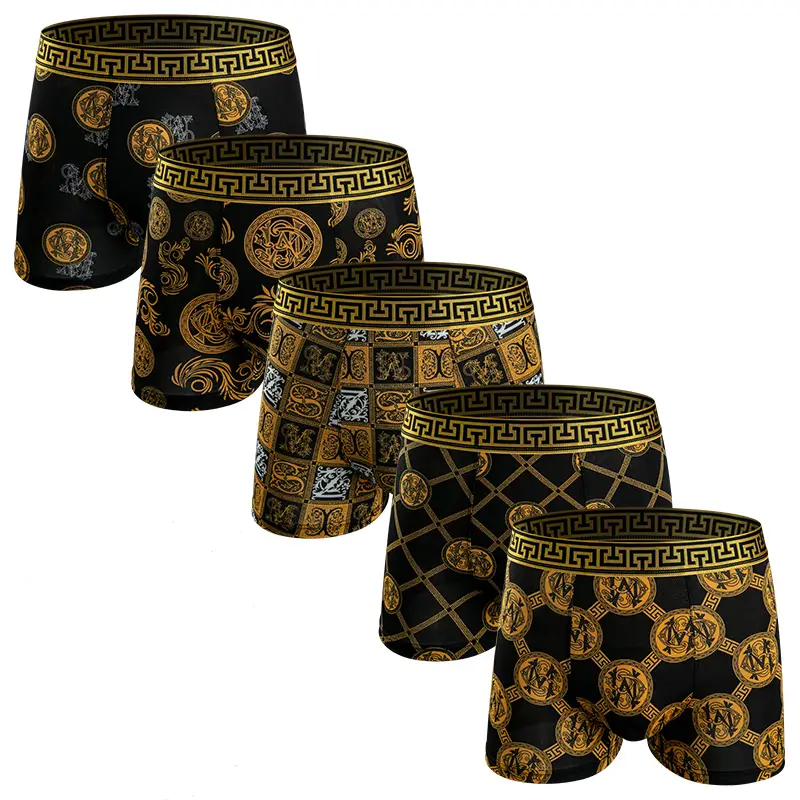 【5 Pieces/Pack】Men's Underwear, Men's Printed Boxer Briefs, Breathable & Elastic, Casual Comfort Soft Underwear, All-Season Men's Underwear Set