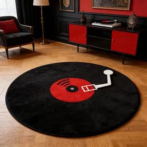 Round Bedroom Carpet, Vintage Vinyl Record Mat, Fashion Hip-Hop Style Rug, Household Decorative Rug, Home Decorative Rug, Soft Comfortable Plush Foot Pad, Hand Wash Only