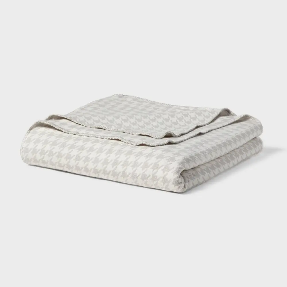 Twin/Twin XL Brushed Cotton Blanket Gray Houndstooth - Threshold